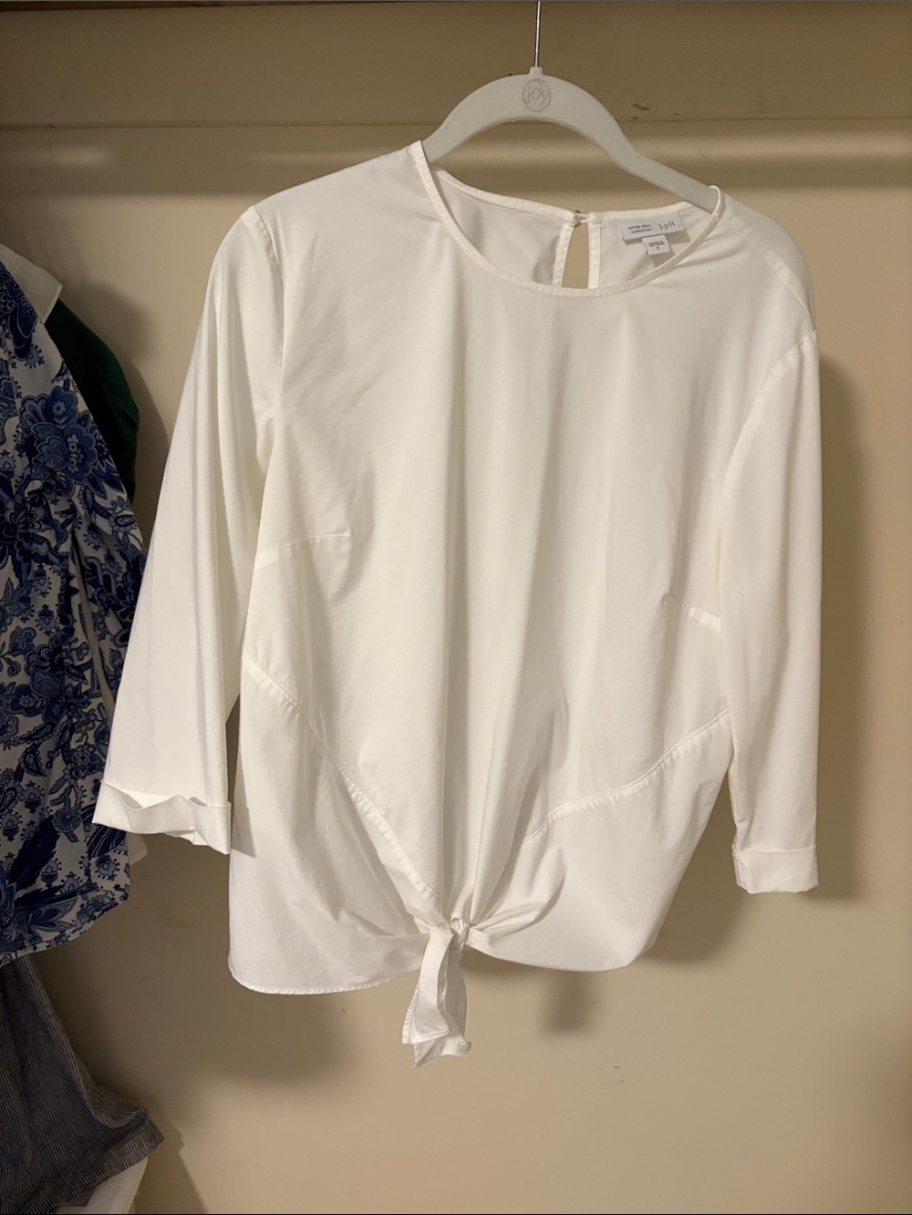 J. Jill White Tie-Hem Round-Neck Blouse